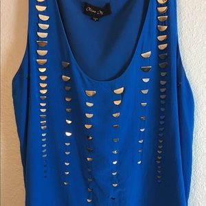 NEVER WORN! Olive Blue Cami w Gold detail💗